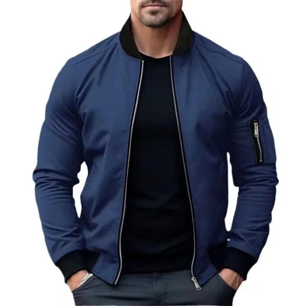 Jacken für Männer Einfarbig Bomberjacke Mantel Business Männliche Mäntel Windbreaker Herren Reißverschluss Koreanische Basic Streetwear Tops M blau