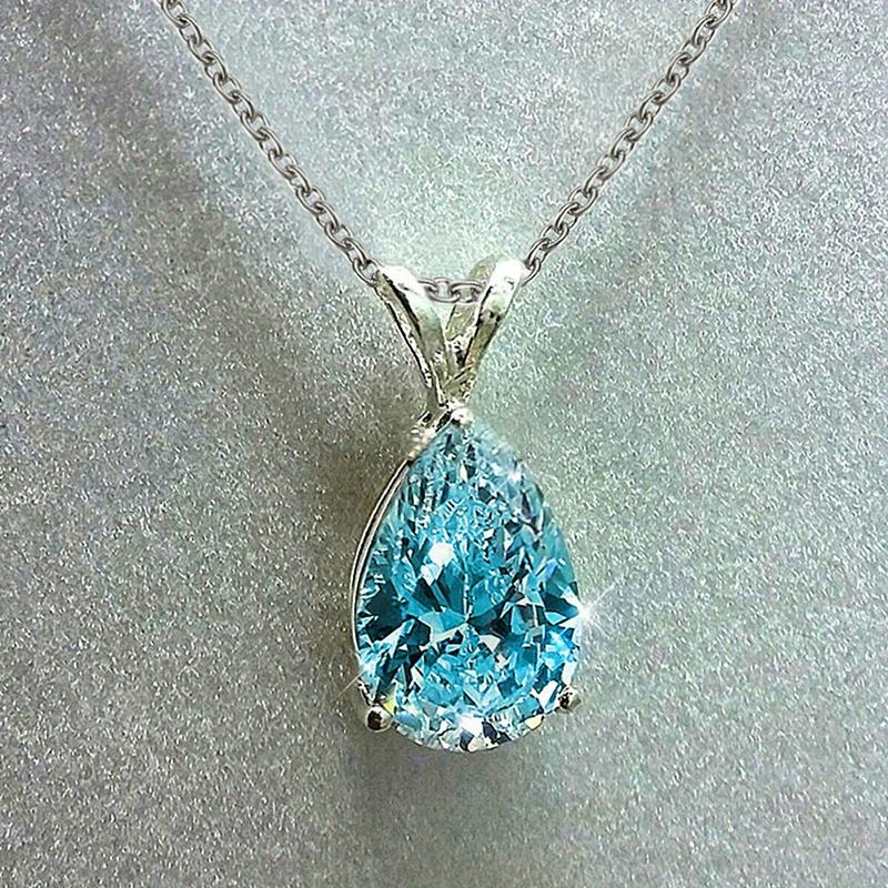 Überzogene tropfenförmige Edelstein-Zirkon-Anhänger-Halskette, Hochzeitsantrag, Party-Halskette, Schmuck himmelblaue