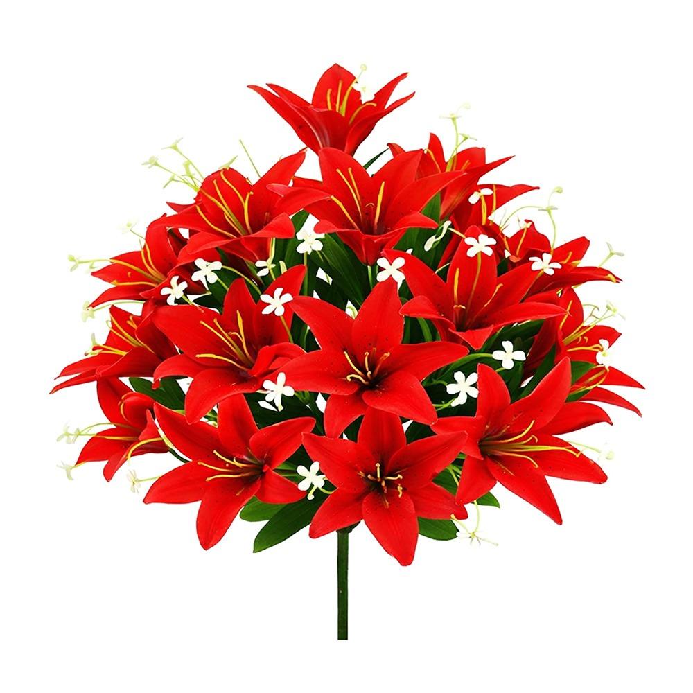 18 Köpfe Künstliche Lilien Blumengesteck DIY Blume Kunstblumen Mehrfarbig Realistische Simulationsblumen rot