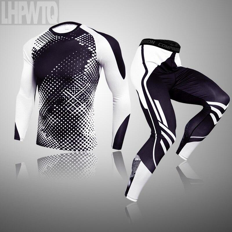 2-teiliges Thermo-Unterwäsche-Set für Herren, lange Unterhosen, Fitness-Leggings, Basiskompression, Sportanzug, Unterwäsche L white