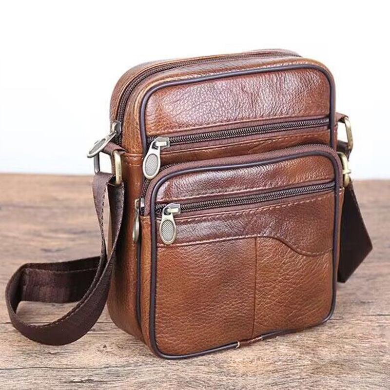 Umhängetasche aus echtem Leder für Herren, hochwertige Tragetasche, modische Umhängetasche für Geschäftsleute, Ledertaschen, Gürteltasche S braun