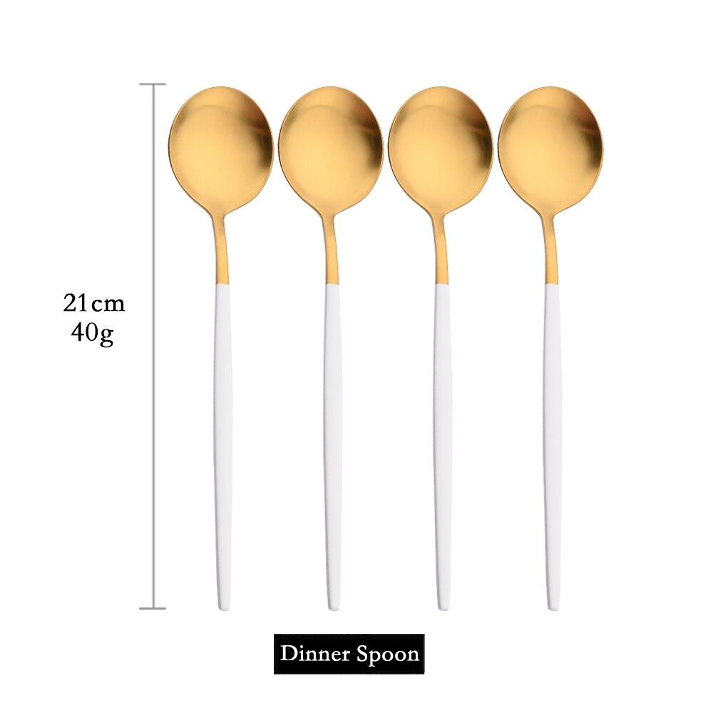 4/20Pcs Geschirr Matt Weiß Gold Besteck Set Edelstahl Besteck Set Messer Gabel Löffel Hochzeit Küche Besteck set 4Pcs Dinner Spoon weiß/gold