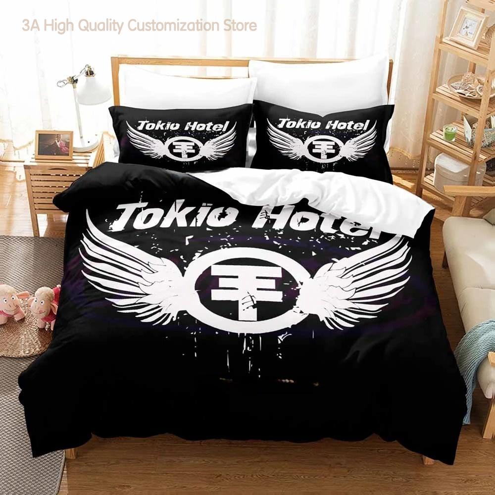 Tokio Hotel Bettwäsche-Set Einzelbett Twin Full Queen King Size Bettwäsche-Set Schlafzimmer für Jungen und Erwachsene Bettbezug-Sets 3D Anime Bettlaken-Set AU Double(180*210cm)3pcs