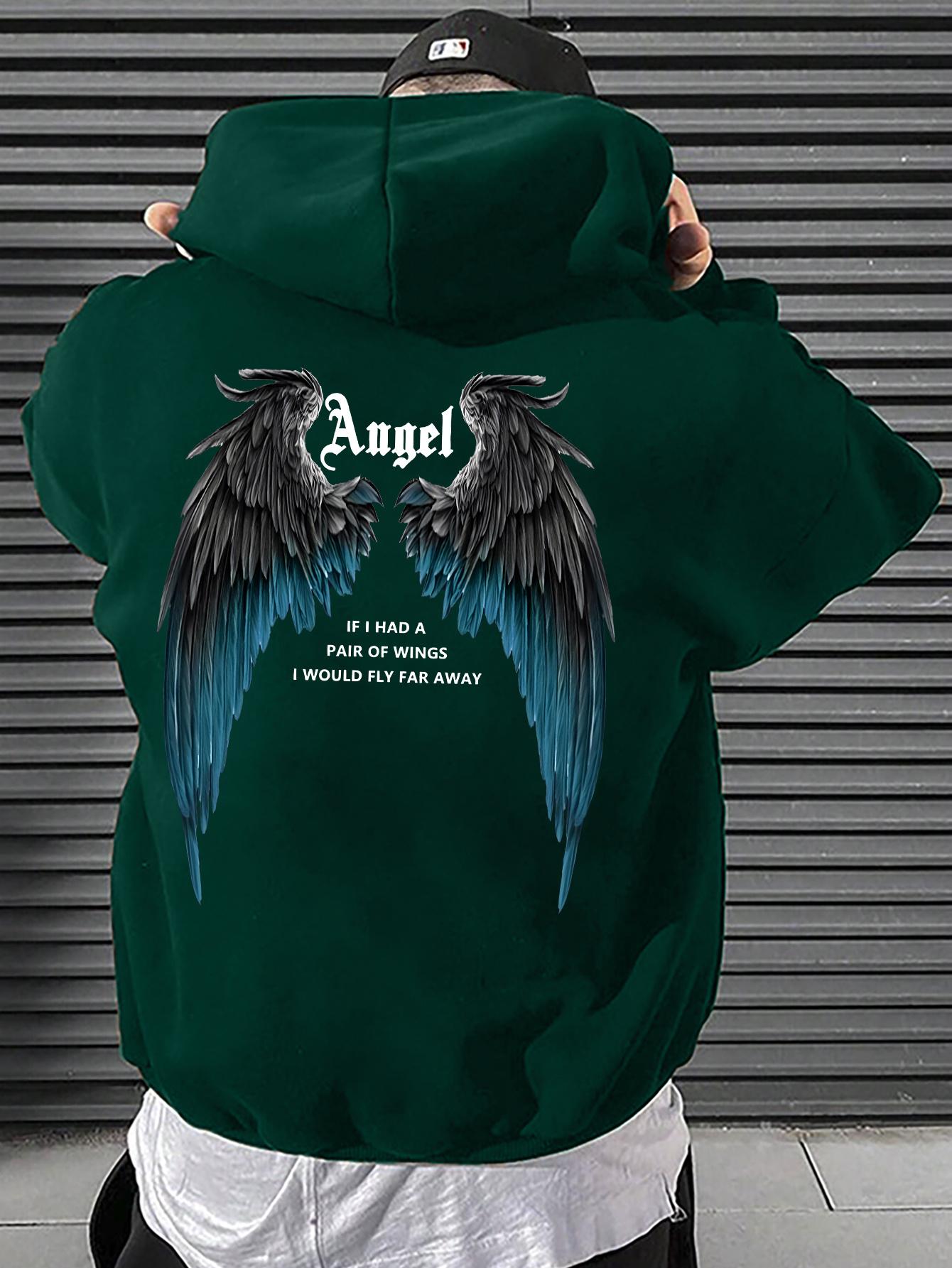 Farbverlauf Engelsflügel Buchstabe Herren Hoodie Gotische Schrift Slogan Rückendruck Locker Hip Hop Sport Freizeit Übergroß Pullover Sweatshirt 2XL rot