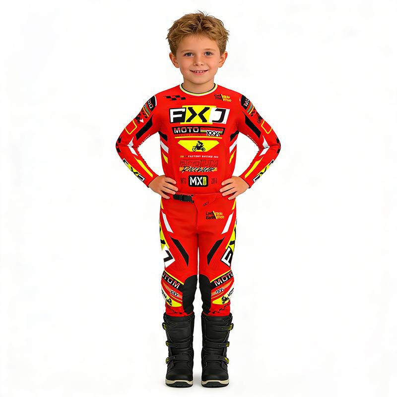 Motocross Kinder Set Motorrad Trikot und Hose Kinderkleidung großer Junge Mädchen Jugend MX Ausrüstungsset Rennanzug YL-24 (25-29KG) rot