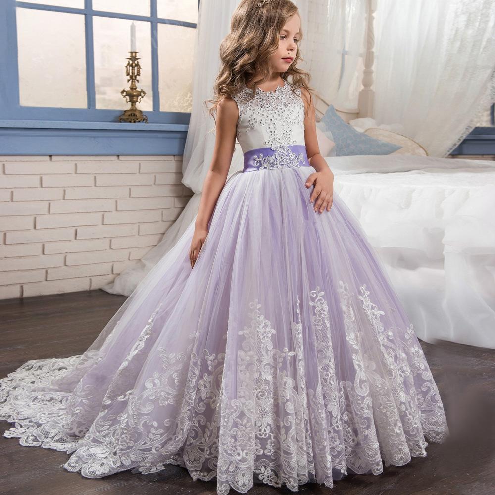 Teen Mädchen Lange Kleid Brautjungfer Kinder Kleider Mädchen Kinder Prinzessin Party Hochzeit Kleid 170cm violett