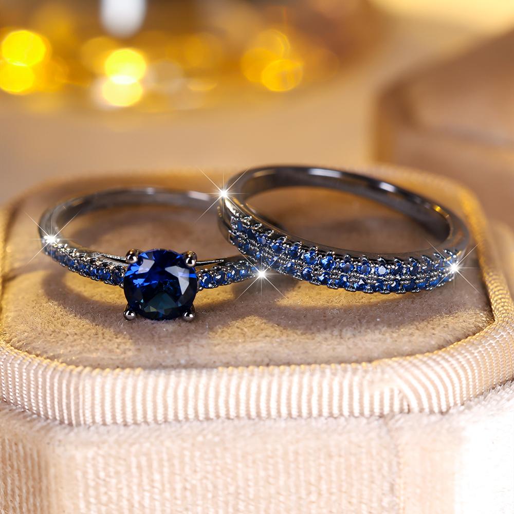 Glänzender Zirkoniastein, Mikrogepflasterter Brautring, Romantische schwarze Verlobungsringe, Hochzeitsschmuck, Geschenk 13 schwarz/blau
