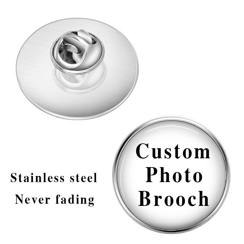 Personalisierte Foto Custom Bilder Anstecknadeln Herren Damen Glas Cabochon Edelstahl Rucksack Revers Knopf Abzeichen Brooch Geschenk 18mm