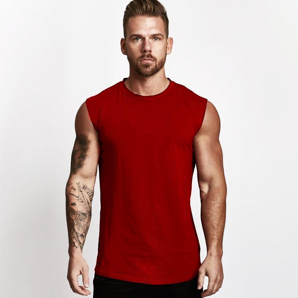 Baumwolle Bodybuilding Tank Tops Männer Sommer Casual Ärmelloses Shirt Männliche Fitness-Studio Fitness Singlet Stringer Kleidung XXL rot