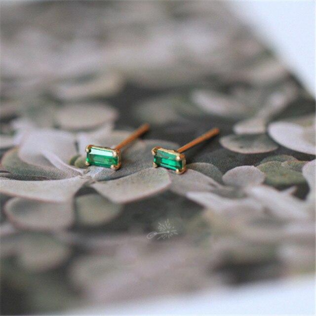 925 Sterling Silber Koreanische Quadratische Grüne Kristall Überzug 14k Gold Stud Ohrringe Frauen Edle Temperament Party Schmuck gold