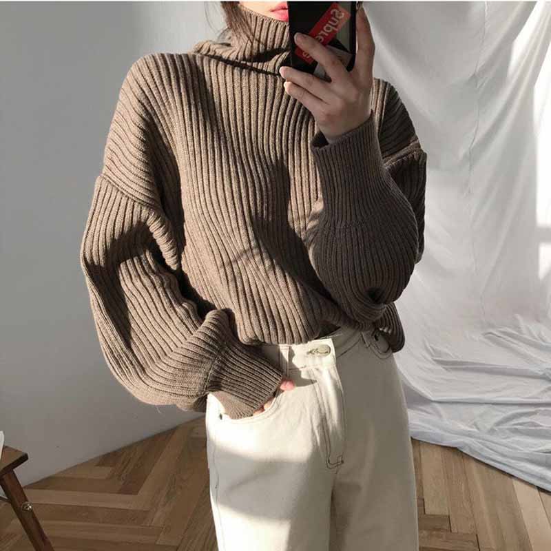 Rollkragenpullover Damen Pullover Strickpullover Plus Size Casual Solid Langarm Pullover Mantel Pullover Pullover Herbst Winter Damen Pullover Pullover OneSize