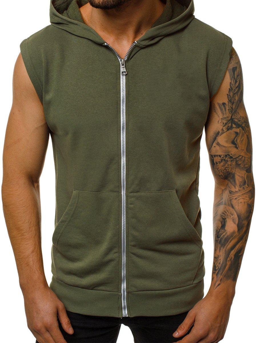 Männer Sport Mode Weste Neue Frühjahr Fitness Ärmellose Sport Weste Männer Mit Kapuze Zipper Weste Oberbekleidung XL armee grüne