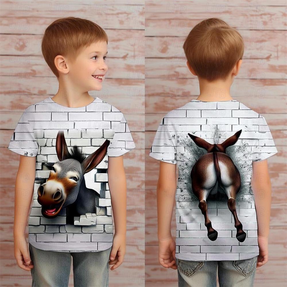 Retro Lustiges T-Shirt Kinder Kinder Tier 3D Gedruckt Jungen Mädchen Casual T-Shirts Geburtstagsgeschenk T-Shirts Babykleidung 100CM