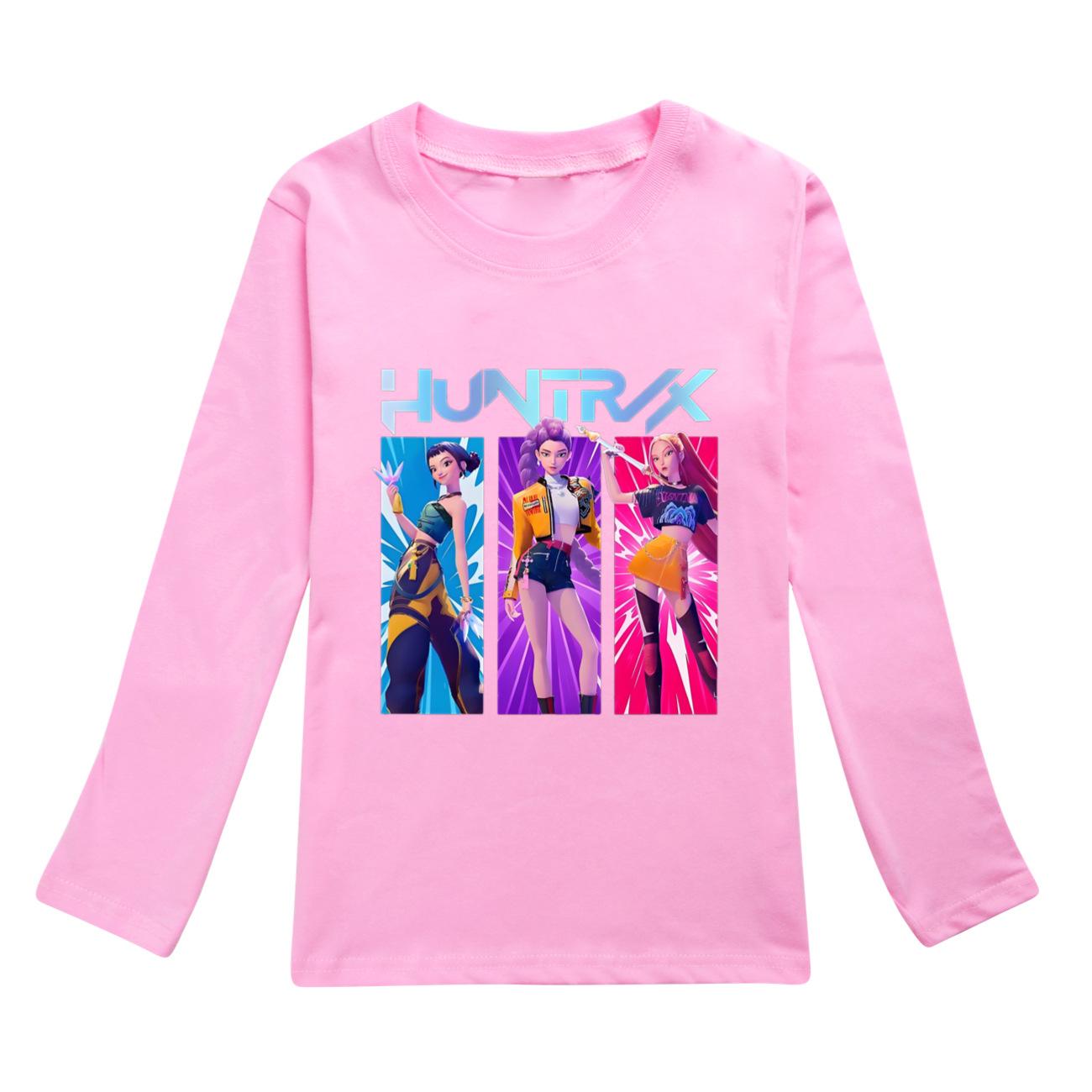 K Pop Dämonenjäger Langarm T-Shirts Rumi Mira Zoey Herbst Kinderbekleidung Niedliche Drucktops Geschenk Kinder Jungen und Mädchen Kinder Unisex T-Shirts 140 rosa