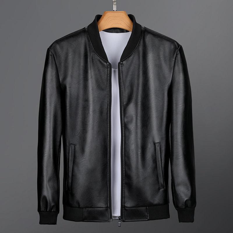 Frühling und Herbst dünne Lederjacke Herren Stehkragenjacke schlanke lässige junge und mittlere Fliegerjacke Motorradbekleidung 165 schwarz