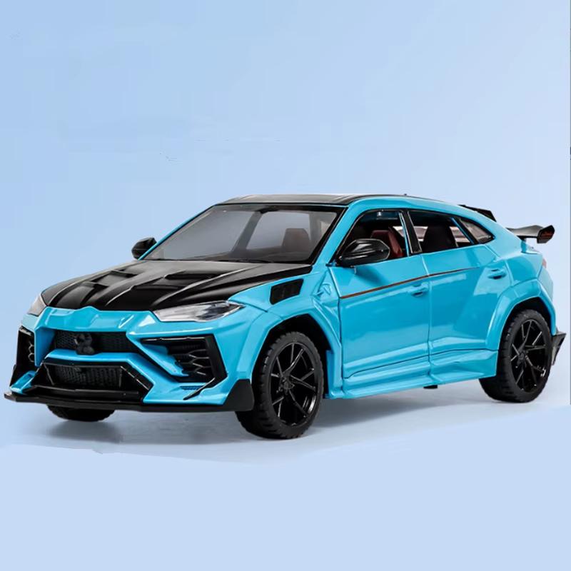 1:24 Lamborghini URUS SUV, modifizierte Version, Druckguss-Metalllegierung, Modellauto, Sound und Licht, Pullback, sieben Türen, Kollektion, Kinderspielzeug, Jungen, Geschenk blau