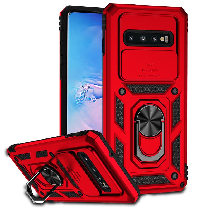 Für Samsung Galaxy S10 S10 Plus Fall Slide Kamera Objektiv Schützen Telefon Fall Für Samsung S10 Plus Magnetische Ring Halter zurück Abdeckung For Galaxy S10 Plus rot