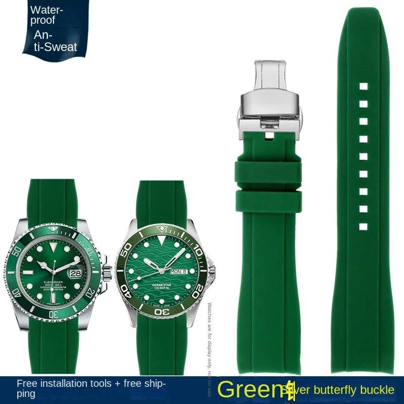 Gebogenes Ende Silikon-Gummi-Uhrenarmband für Männer Rolex Water Ghost Seiko Citizen Tissot 20MM 22MM Sportarmband Universalgürtel 22mm white
