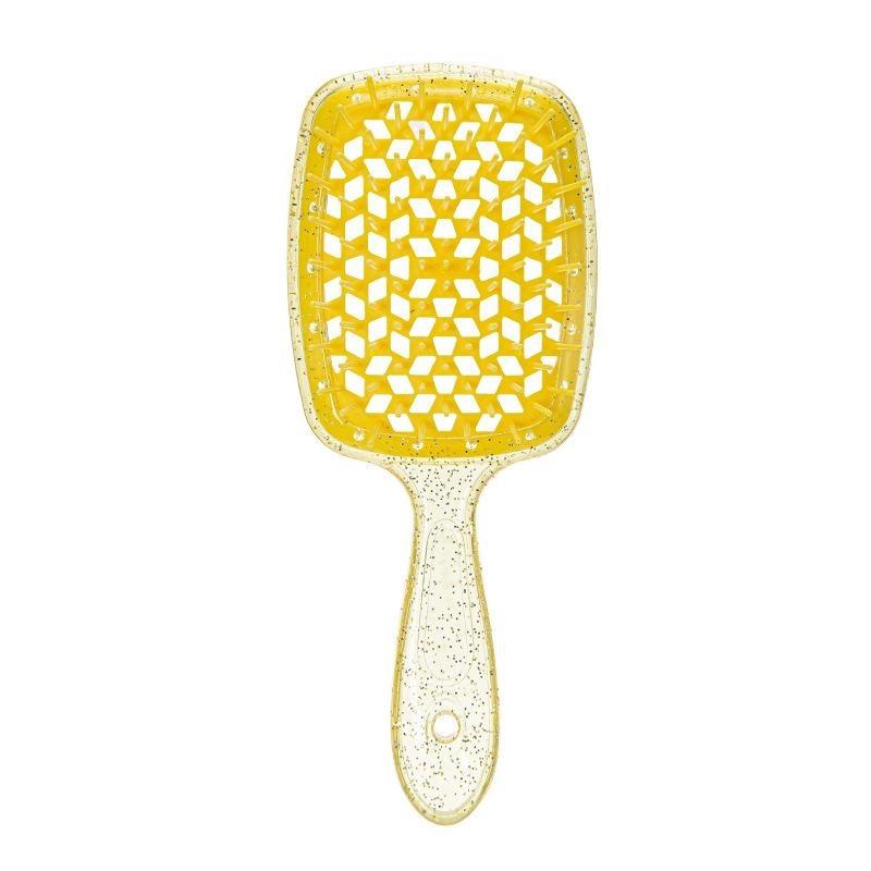 Pailletten-Entwirrungsbürste, Massagekämme, Kamm für verworrenes Haar, aushöhlen, Bürsten für nasses, lockiges Haar, Salon, DIY-Kämme, Friseurwerkzeug gelb