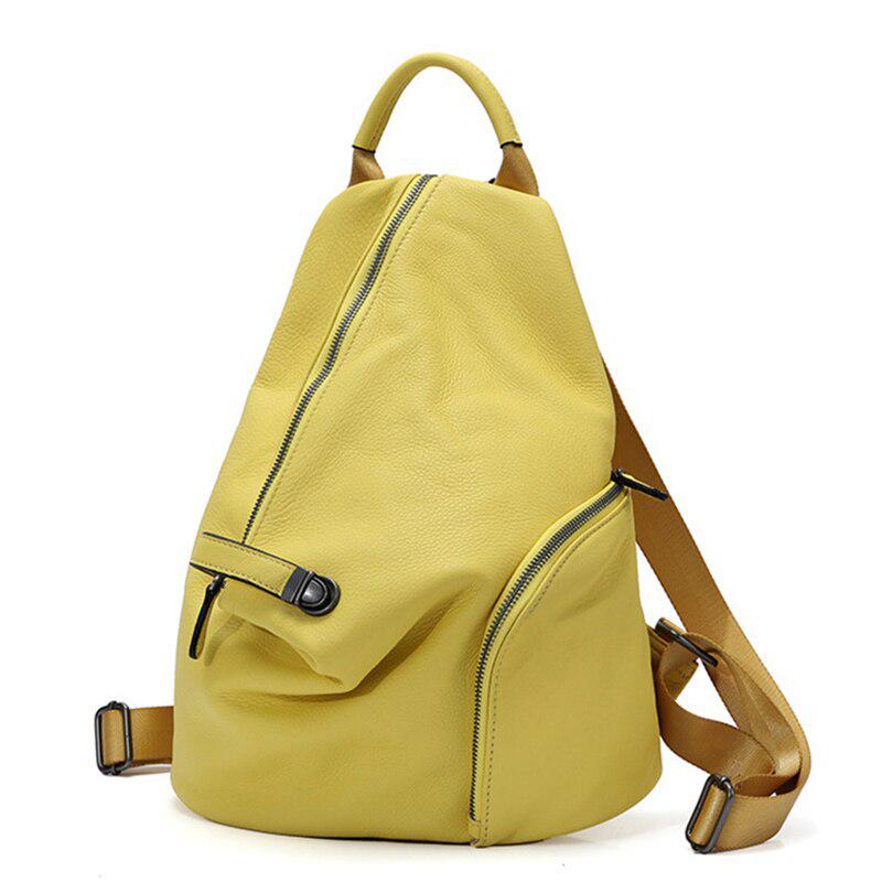 Zency Damen-Rucksack aus echtem Leder, täglicher Freizeitrucksack, klassische schwarze Schultasche, Vintage-Rucksack gelb