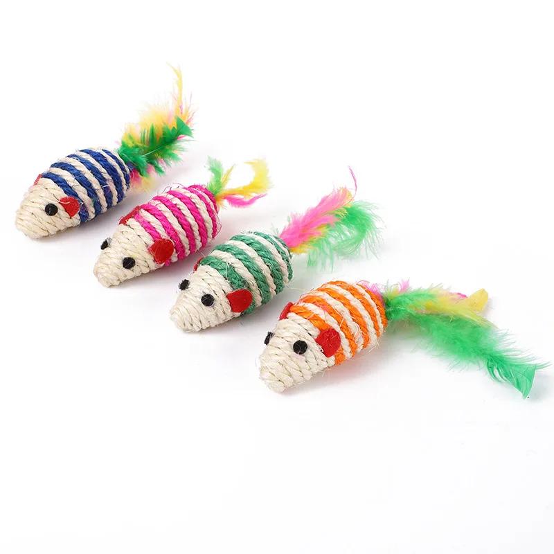 1 Stück Haustier Katze Sisal Spielzeug Falsche Maus Mini Lustige Spielzeug Farbe Feder Kätzchen Beißen Kratzen Lustiges Spielzeug Haustierbedarf beige