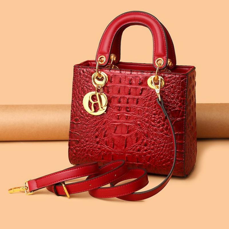 Damenhandtasche, Krokodilmuster, einfarbig, Umhängetasche, Retro, täglich, lässig, Umhängetasche 22*11*19cm rot