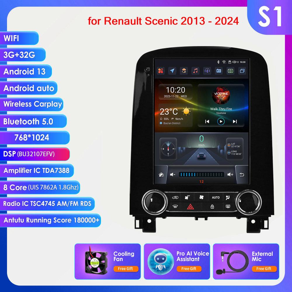 Hizpo 9,7 Zoll Tesla Style Carplay 4G 2Din Android Autoradio für Renault Scenic 2013 - 2024 Multimedia Video Player GPS DSP Autoradio Intelligenter Bildschirm S1 8Core 3G 32G AI