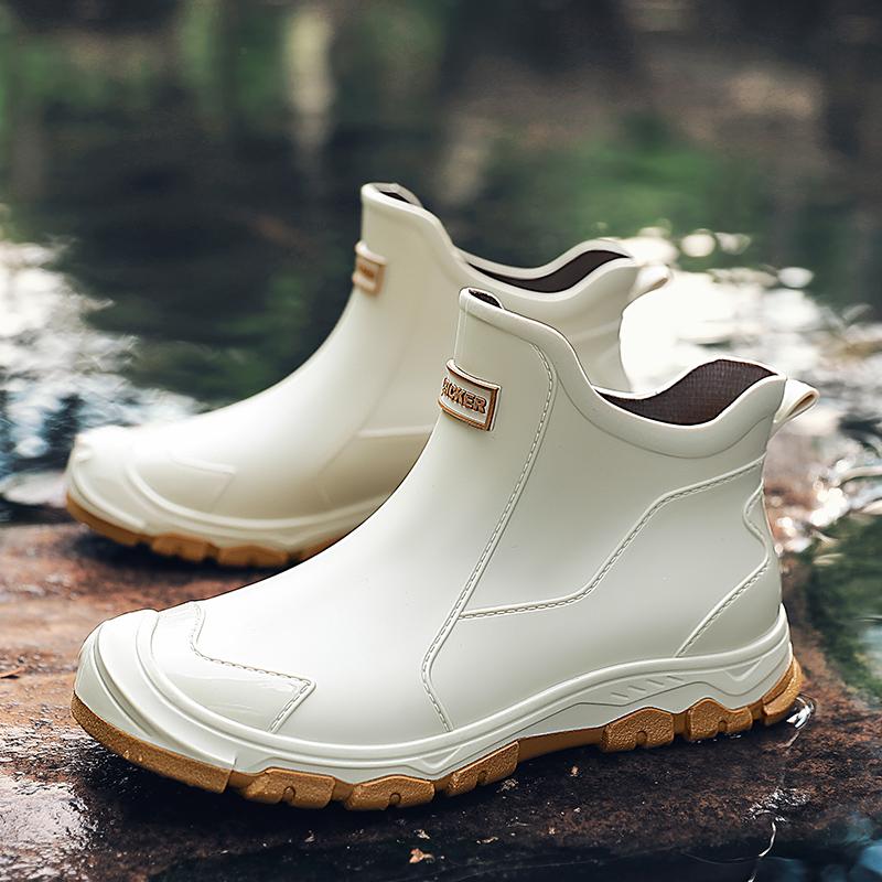 Herren Regenstiefel Outdoor Casual Herren Knöchel Wandern Angeln Wasserschuhe Wasserdicht Arbeitsstiefel Persönlichkeit Rutschfeste Herrenschuhe 39 beige