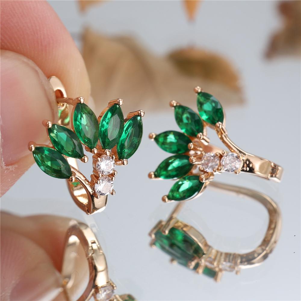 Glänzend Grün Zirkon Blatt Tropfen Baumeln Ohrringe Für Frauen Gold Farbe Vintage Täglichen Schmuck Kristall Geschenk grün/gold