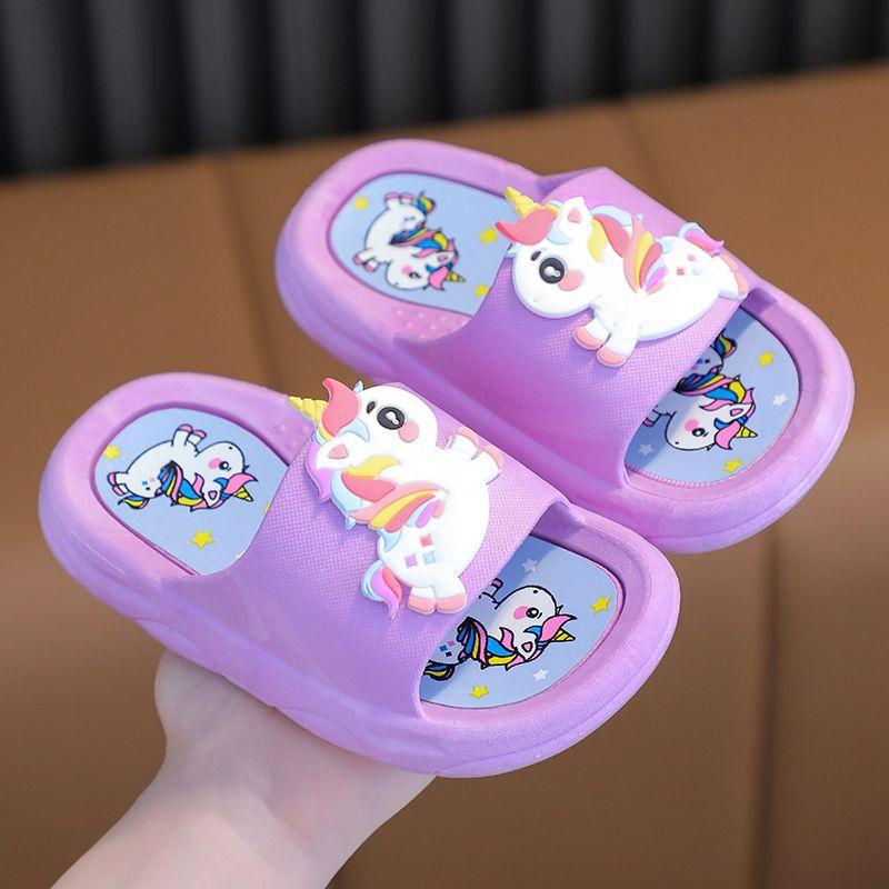 Einhorn Kinder Hausschuhe Mädchen Sommer Sandalen Hausschuhe Home Indoor Anti-Rutsch Super Soft Bad süße Hausschuhe 22-23 violett