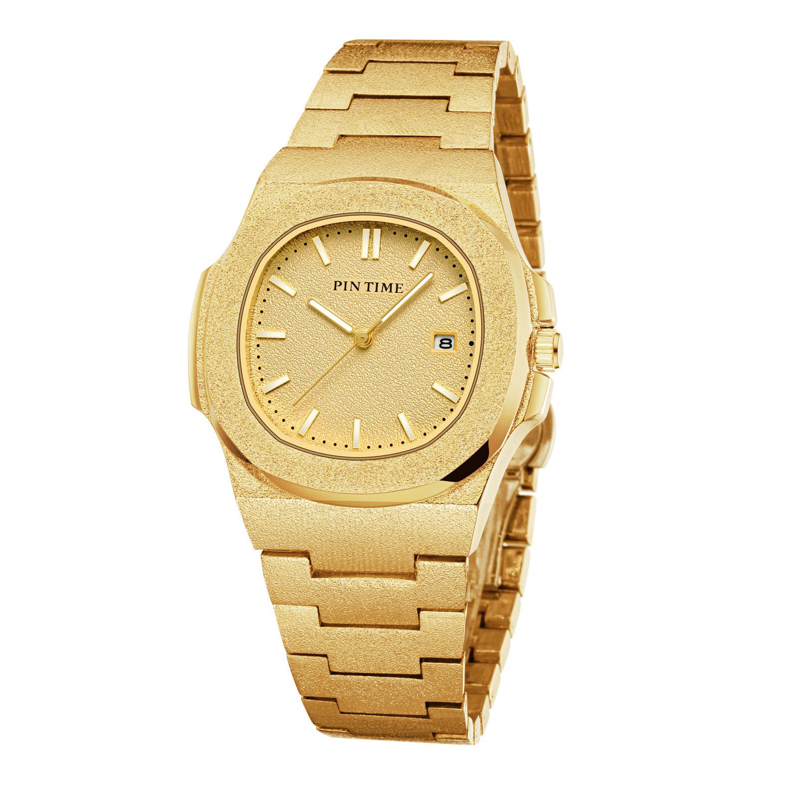 Mattiertes Gehäuse Quarz Uhr Herren Luxus Hip Hop Schwarz Gold Silber Uhren Herren Armbanduhr Uhr Männlich Zegarek Meski Montre gold