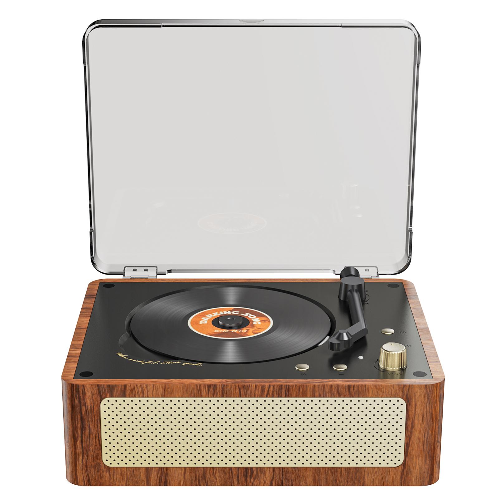 Vintage Holz Compact Disc Player Eingebauter HIFI Stereo Lautsprecher Tragbarer BT Player für Zuhause braun