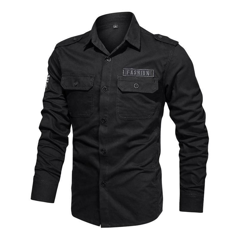 Herren Frühling und Herbst Herren Werkzeug Langarmhemd Herren Übergröße Neues Freizeithemd Herren Zollhemd 3XL schwarz