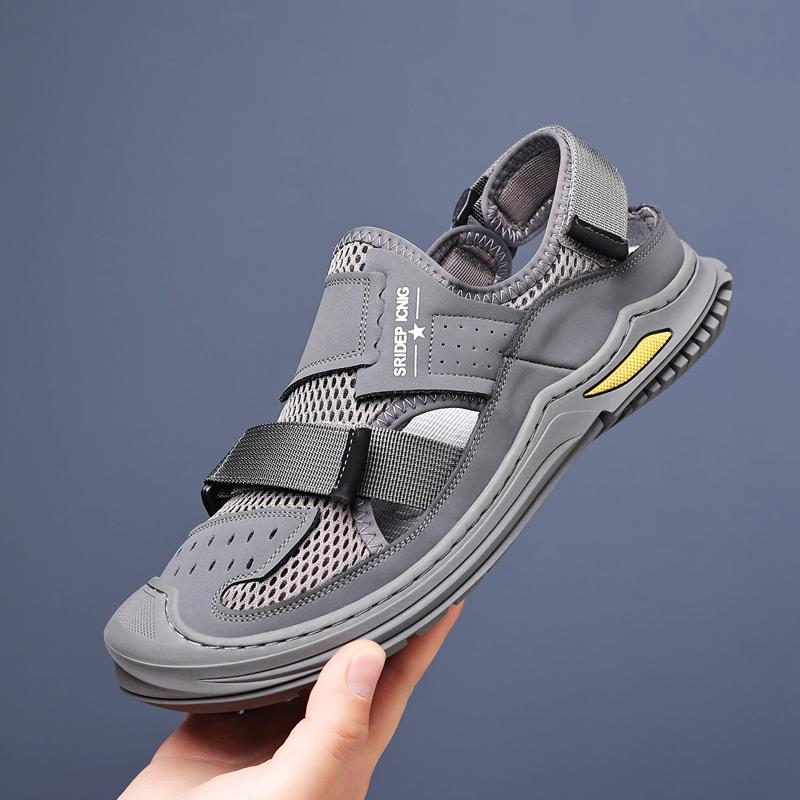 Herren Fliegendes Strickmuster Ausgehöhlt Outdoor Casual Baotou Sandalen Atmungsaktiv Sport Freizeit Outdoor Schuhe Rutschfest Massage Strand 44 gray