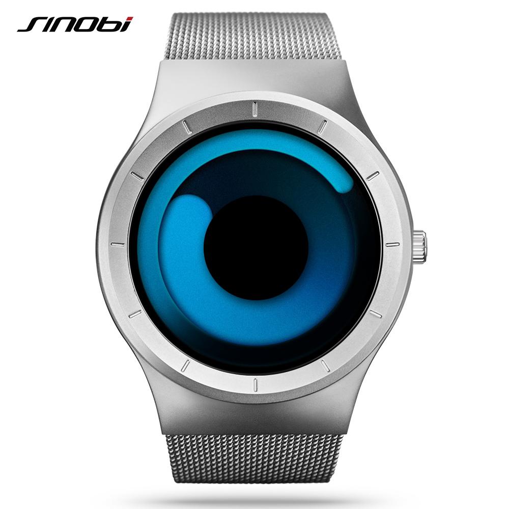 SINOBI Einzigartige Vortex Concept Uhr Herren Hochwertiger 316L Edelstahl Moderner Trend Sport Mann Quarz Armbanduhren silber/blau