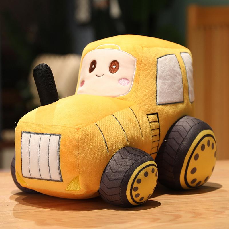 Cartoon Traktor Plüschtiere Schönes Simulationsauto Plüschpuppen Gefülltes Weiches Cartoon Traktor Kissen Kreatives Geburtstagsgeschenk für Jungen 30x22cm gelb