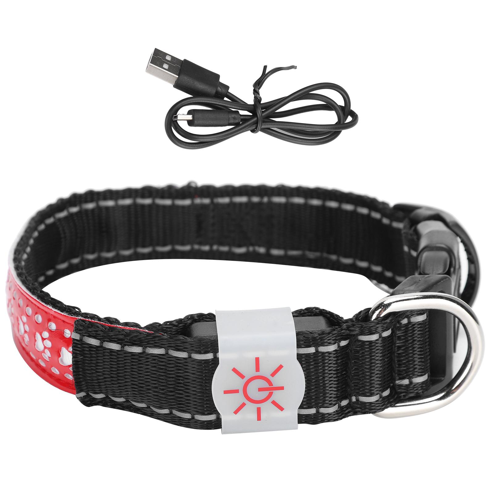 LED Haustier Verstellbares Halsband USB Wiederaufladbar Weiches Hunde Beleuchtung Nacht Sicherheits Halsband Rotes Leder M M(for 4-6.5kg)