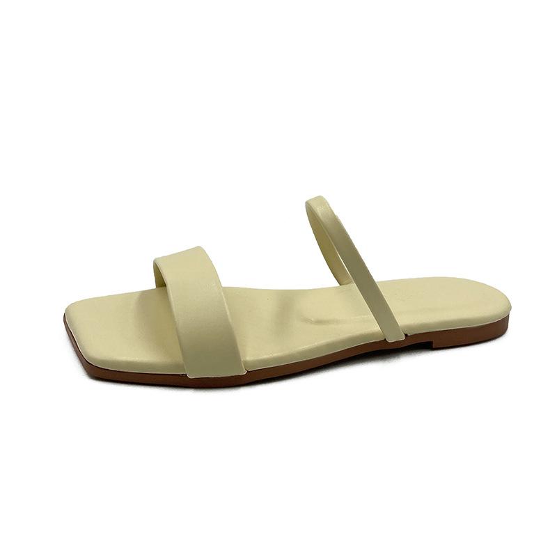 Hausschuhe Damen Neue Damenschuhe Sommer Koreanische Version Quadratischer Kopf Fischmaul Ein Wort Hausschuhe Damen Flache Außerhalb Tragen Hausschuhe 40