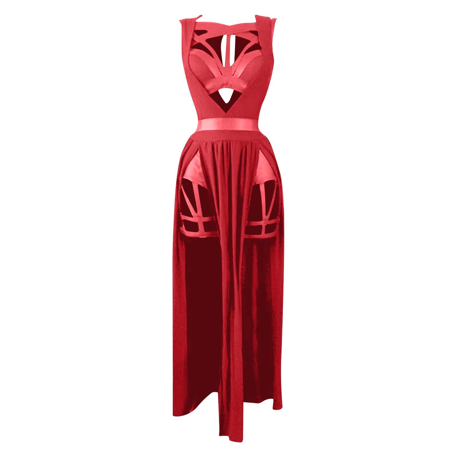 Damenkleider mit Brustpolstern, Gothic Sexy Dessous Partykostüme, Rotes Bandage Cut Damen Set XXXXL rot