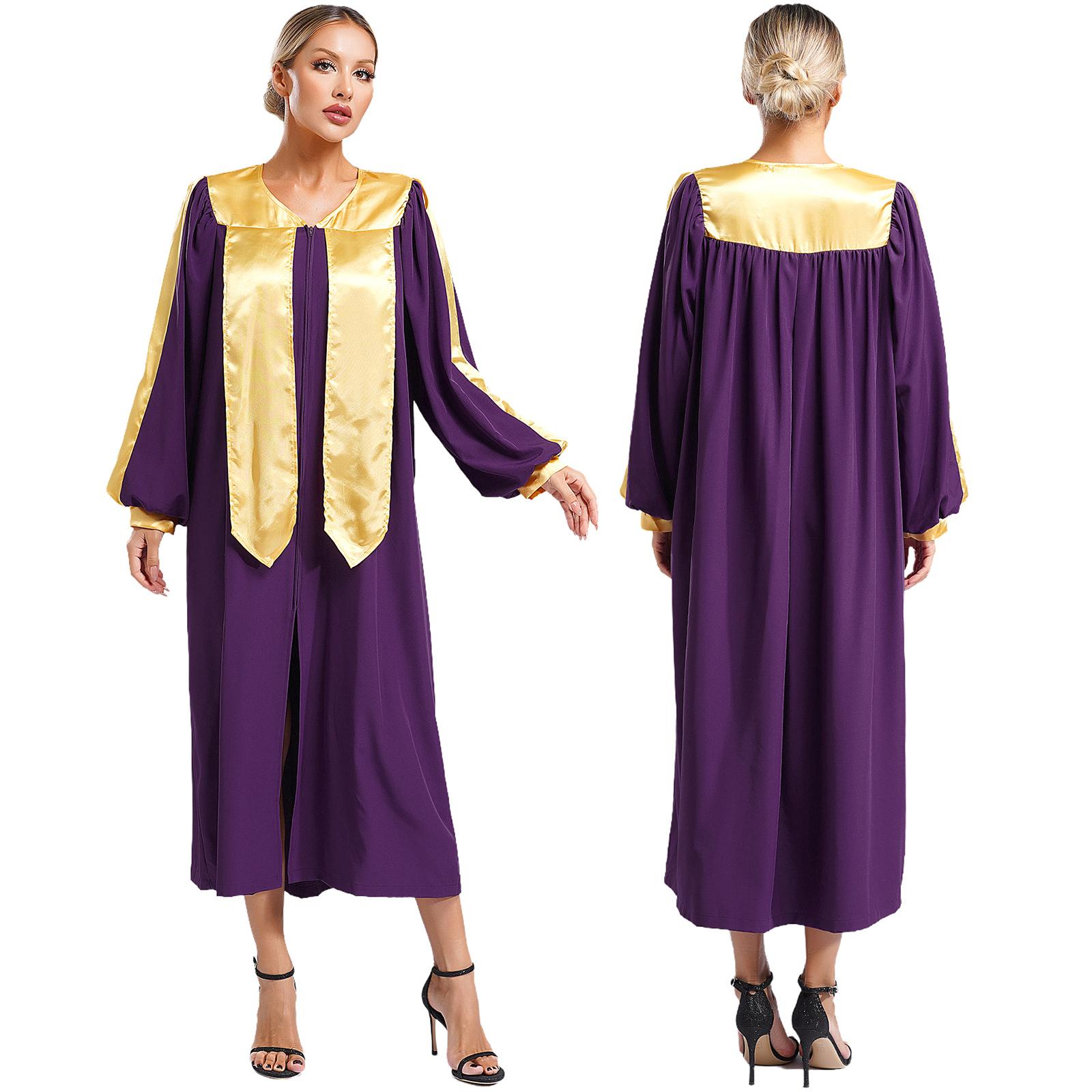 Damen Herren Kirchenchor Robe Halloween Cosplay Mottoparty Cosplay Kostüm V-Ausschnitt Langarm Richterrobe Abschlusskleid XL violett
