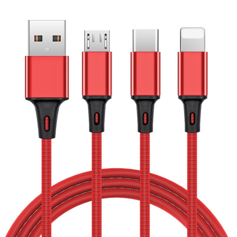 QUEED 3-in-1-Schnellladekabel für Mobiltelefone, Schnellladegerät, Micro-USB-Kabel, Typ C, Android-Ladekabel für iPhone 3, Kreis zum Aufladen rot