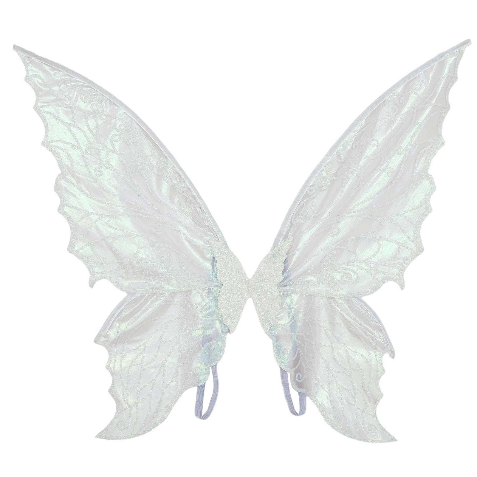 Halloween-Schmetterlingsfee-Accessoire, durchsichtige, glänzende Flügel mit Farbverlauf, Feen-Engelsflügel mit elastischen Schultergurten für Erwachsene und Kinder One Size weiß