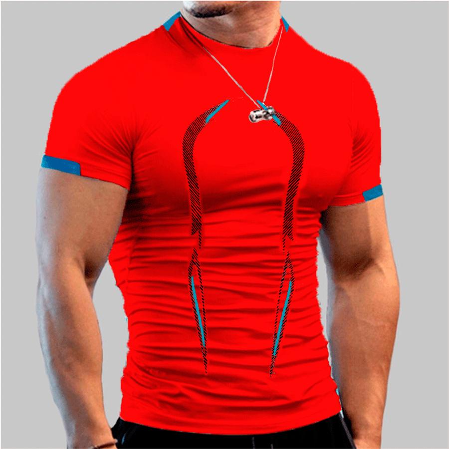 Männer Gym Sport T-shirt Shirts Slim fit T Shirt Männer Quick Dry Lauf Shirt Männer Workout Tees Fitness Tops Übergroßen t-shirt XL rot