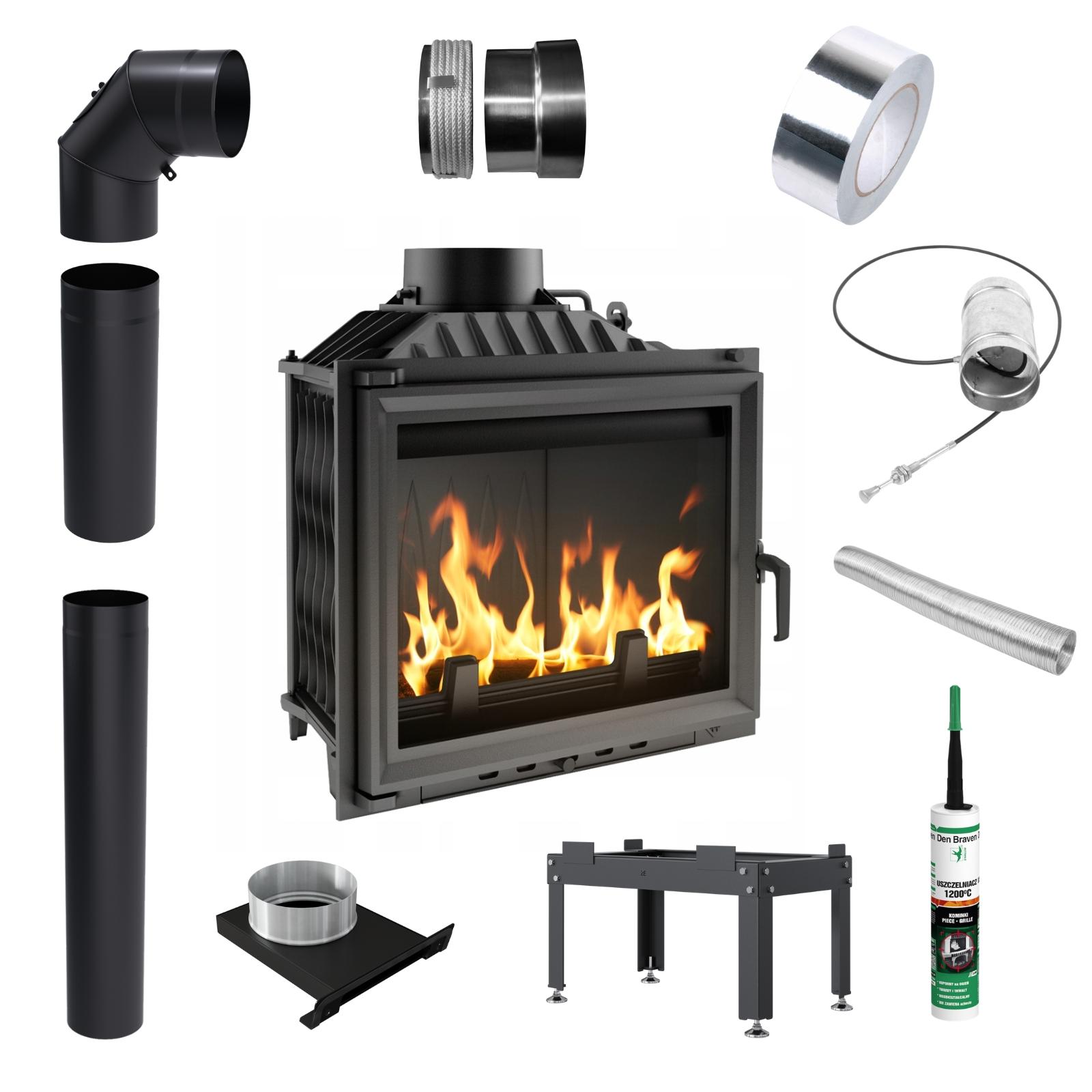 Kaminofen-Einsatz aus Gusseisen Kaminofen KRATKI ANTEK Leistung 10kW Abgang Ø180 Zubehör schwarz