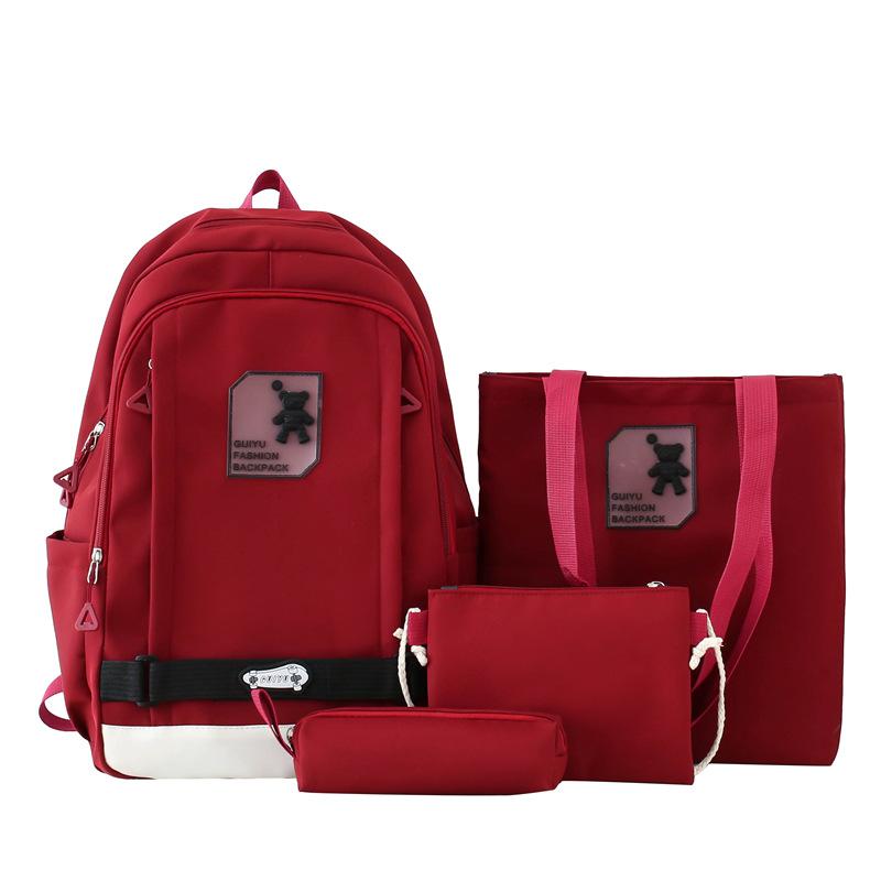 Rucksack Rucksack Wasserdicht College-Stil Herren und Damen Schultasche Vierteiliges Set Strukturierter Schultergurt Computerrucksack Schultasche
