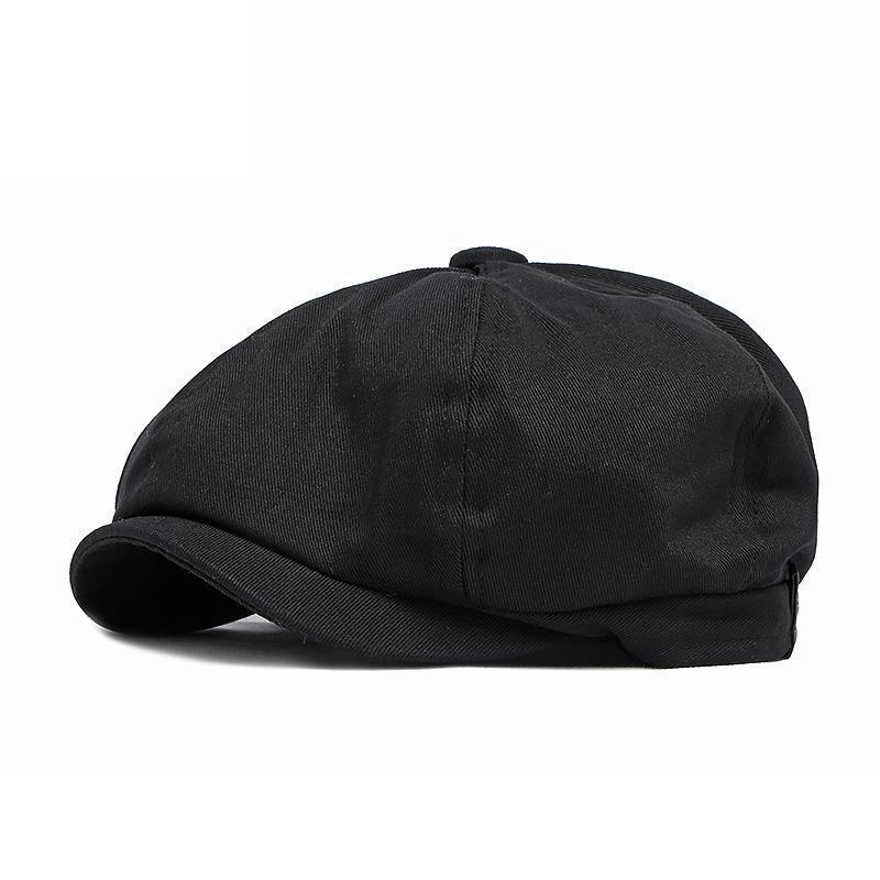 Britischer Stil Newsboy Cap Männer Baumwolle Ascot Cap Beckham Männlich Frühling Sommer Vintage Achteckige Schiebermütze schwarz