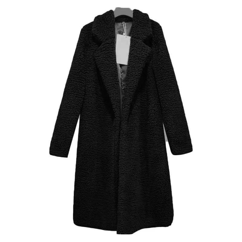 Lässige Mode Warme Jacke Damen Mantel Klassischer Einfarbiger Mantel Damen Winter Plüschmantel M schwarz