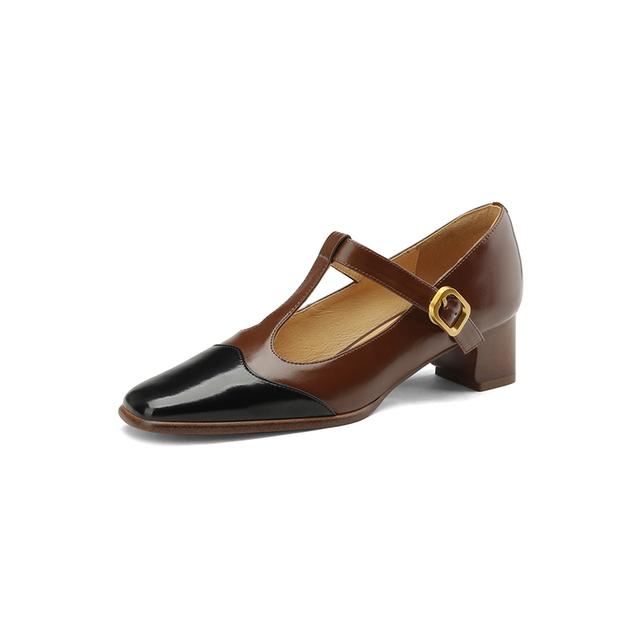 Frühling Frauen Schuhe Lackleder Schuhe Square Toe Square Heel Schuhe für Frauen Schnalle High Heel Frauen Pumps Solide 36 braun
