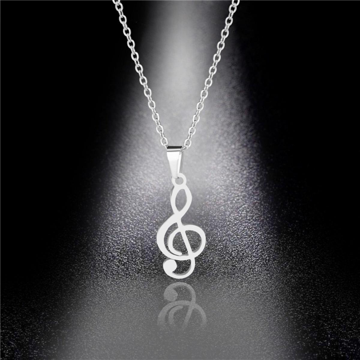 Edelstahl Musiknotenförmiger Anhänger Halskette Für Damen Herren Mode Klassisch Silberfarbe Musik Symbol Choker Schmuck