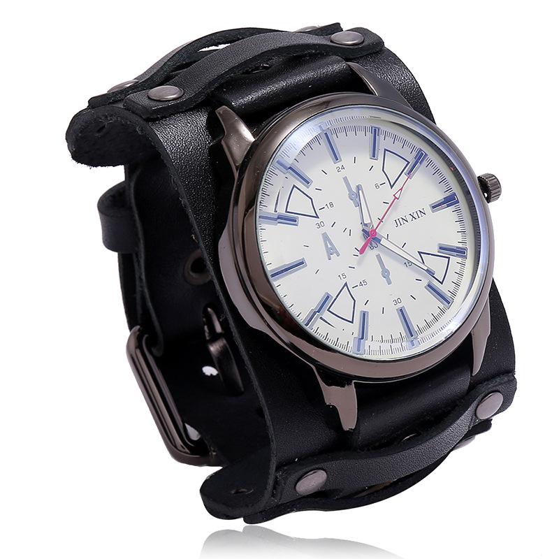 Neue Herrenuhren Retro-Uhren Punk-Stil Echtes Lederarmband Quarz-Armbanduhr Mode Herren Geschenk Liebhaber Rindsleder Uhr gray